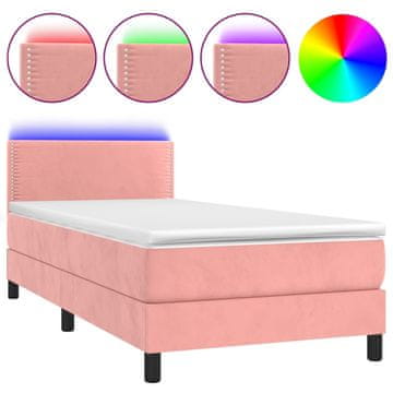 Vidaxl Box spring postelja z vzmetnico LED roza 100x200 cm žamet