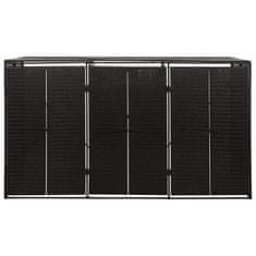 Vidaxl Trojna lopa za smetnjak črna 207x80x117 cm poli ratan