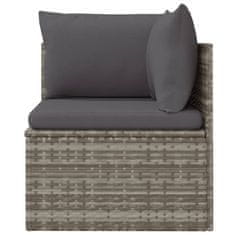 Greatstore Vrtni kotni kavč z blazino siv 57x57x56 cm poli ratan