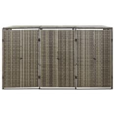 Vidaxl Trojna lopa za smetnjak siva 207x80x117 cm poli ratan