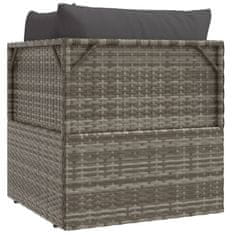 Greatstore Vrtni kotni kavč z blazino siv 57x57x56 cm poli ratan
