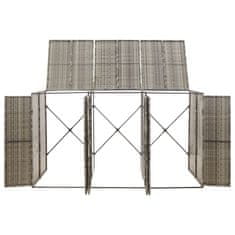 Vidaxl Trojna lopa za smetnjak siva 207x80x117 cm poli ratan