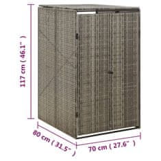 Greatstore Enojna lopa za smetnjak siva 70x80x117 cm poli ratan