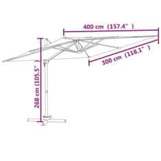 Vidaxl Vrtni senčnik z aluminijastim drogom peščeno bel 400x300 cm