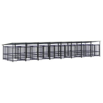 Vidaxl Zunanji pasji boks s streho jeklen 15,02 m²