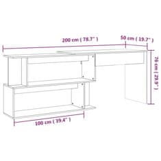 Vidaxl Kotna pisalna miza siva sonoma 200x50x76 cm inženirski les