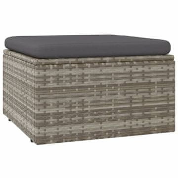 Vidaxl Vrtni stolček za noge z blazino siv 55x55x30 cm poli ratan