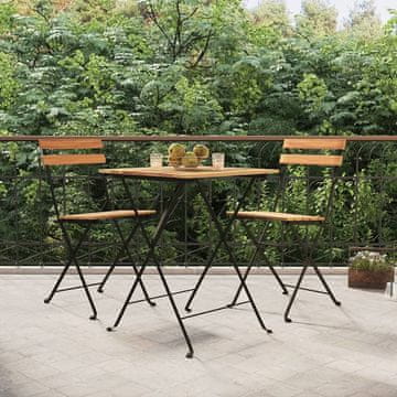 Vidaxl vidaXL 3-delni zložljivi bistro komplet, masivni tik in jeklo