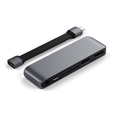 Satechi Mobile Pro USB-C priklopna postaja, 1 x USB-C PD, 1 x 4K HDMI, 1 x USB 3.0, MicroSD, 3,5 mm avdio, siv