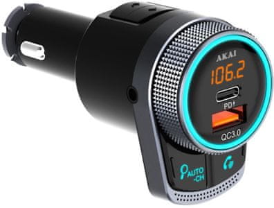 FM oddajnik akai FMT-80BT polnjenje USB različica Bluetooth 5.1 osvetljen led zaslon kompaktna zasnova enostavna namestitev odličen za avto
