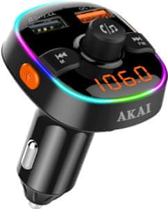 FM oddajnik akai FMT-52BT polnjenje USB različica Bluetooth osvetljen led zaslon kompaktna zasnova enostavna namestitev odličen za avto