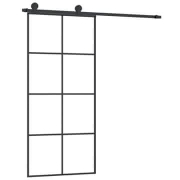Vidaxl Drsna vrata z opremo 90x205 cm ESG steklo in aluminij