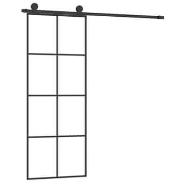 Vidaxl Drsna vrata z opremo 76x205 cm ESG steklo in aluminij