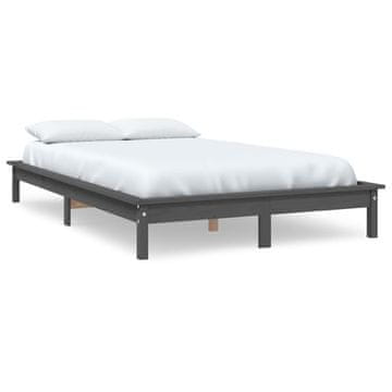 Vidaxl Posteljni okvir siv 200x200 cm trdna borovina