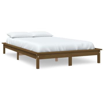 Vidaxl Posteljni okvir medeno rjav 140x190 cm trdna borovina
