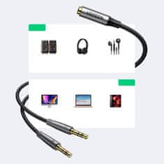 Ugreen AUX kabel razdelilnik 3,5 mm ženski za slušalke in mikrofon moški 20 cm črn