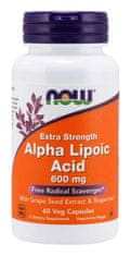 NOW Foods Alfa lipoična kislina z izvlečkom grozdnih pečk & amp; Bioperine, 600 mg, 60 zeliščnih kapsul