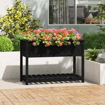 Vidaxl vidaXL Cvetlični lonec s polico črne barve 111,5 x 54 x 81 cm masiven borov les