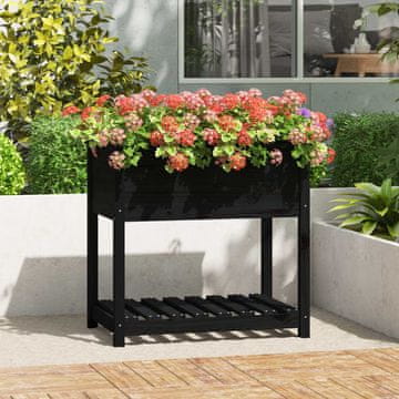 Vidaxl vidaXL Cvetlični lonec s polico črne barve 82,5x54x81 cm masiven borov les