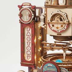 Robotime Rokr 3D lesena sestavljanka s kroglicami: Tovarna čokolade z LED lučkami 420 kosov
