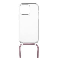 FIXED Prozoren ovitek Pure Neck z rožnato vrvico za Apple iPhone 14 Pro FIXPUN-930-PI