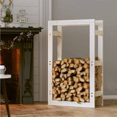 Vidaxl Stojalo za drva belo 60x25x100 cm trdna borovina