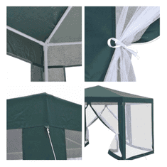 eoshop Zelena/bela vrtna šotor-paviljon 3,9×3,9×2,5 m s 6 prozornimi stenami