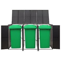 Vidaxl Trojna lopa za smetnjak črna 207x80x117 cm poli ratan