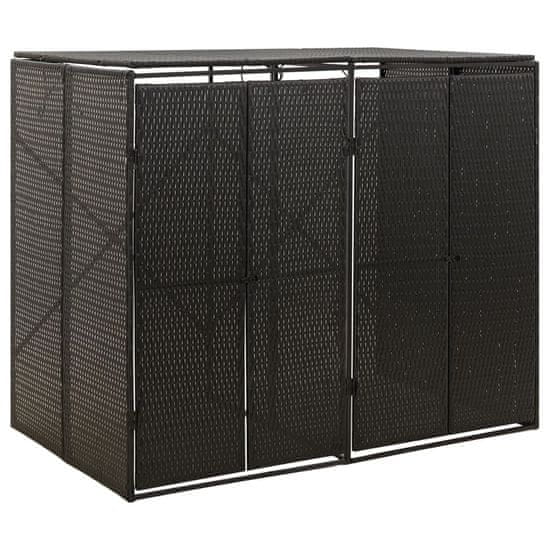 Vidaxl Dvojna lopa za smetnjake črna 140x80x117 cm poli ratan