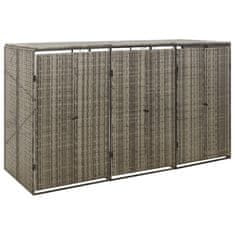 Vidaxl Trojna lopa za smetnjak siva 207x80x117 cm poli ratan