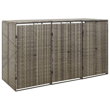Vidaxl Trojna lopa za smetnjak siva 207x80x117 cm poli ratan