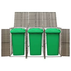 Vidaxl Trojna lopa za smetnjak siva 207x80x117 cm poli ratan