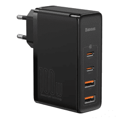 BASEUS Polnilec USB GaN2 Pro 100W 1x USB / 1x Type-C Black CCGAN2P-L01