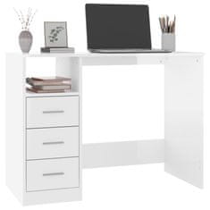 Vidaxl Pisalna miza s predali visok sijaj bela 102x50x76 cm inž. les