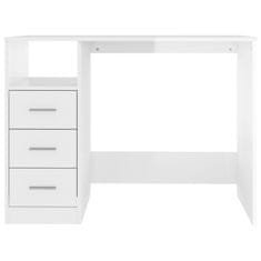 Vidaxl Pisalna miza s predali visok sijaj bela 102x50x76 cm inž. les