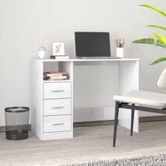 Vidaxl Pisalna miza s predali visok sijaj bela 102x50x76 cm inž. les