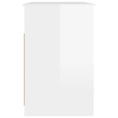 Vidaxl Pisalna miza s predali visok sijaj bela 102x50x76 cm inž. les