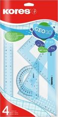 Kores Geometrijski komplet GEO set 30cm, komplet plastičnih ravnil, 4 kosi v polivinilasti vrečki