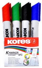 Kores Permanentni marker K-MARKER za flipcharte, okrogla konica, mešanica 4 barv (črna, rdeča, modra, zelena)