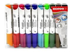 Kores Permanentni marker K-MARKER za bele table, poševna konica 3-5 mm, mešanica 10 barv (črna, rdeča, zelena, modra, roza, turkizna, oranžna, rjava, vijolična, svetlo zelena)