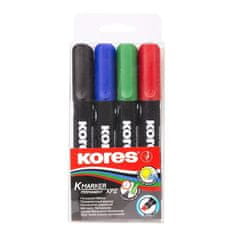 Kores Permanentni marker K-MARKER, poševna konica 3-5 mm, mešanica 4 barv (črna, rdeča, zelena, modra)