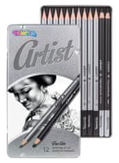 Colorino Umetnik - risalni set grafitnih svinčnikov in kotov v okrogli kovinski škatli