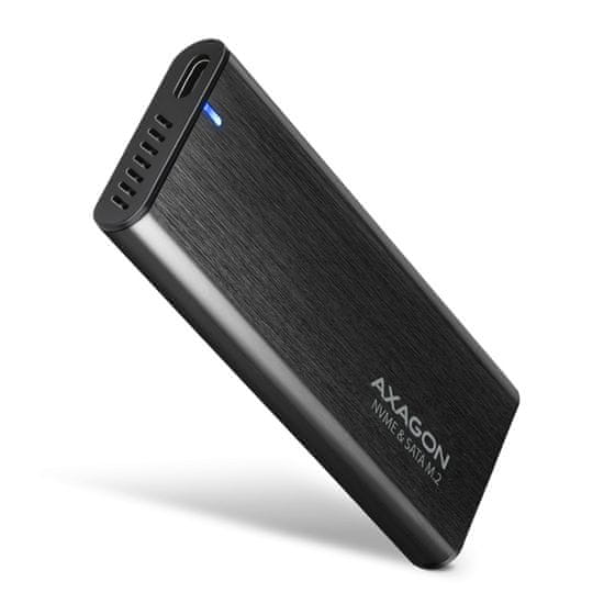 AXAGON EEM2-SB2, USB-C 3.2 Gen 2 - M.2 NVMe & SATA SSD kovinski RAW box, brez vijakov, črn