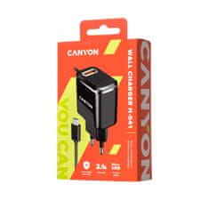 Canyon H-041 hišni polnilec, 2.1 A, USB-A, MicroUSB (CNE-CHA041BS)