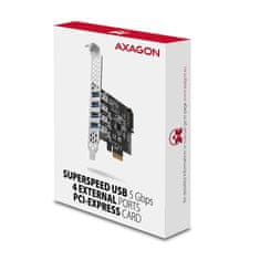 AXAGON PCEU-43RS, krmilnik PCIe, 4x USB 3.2 Gen 1, 5 Gb/s, napajanje PCIe ali SATA, SP in LP