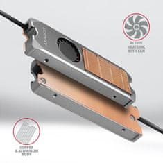 AXAGON CLR-M2FAN bakren hladilnik z ventilatorjem za enostranske in dvostranske SSD M.2 velikost 2280, višina 13 mm