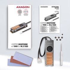 AXAGON CLR-M2FAN, bakreno hladilno ohišje z ventilatorjem za enostranski in dvostranski SSD M.2, višina 13 mm