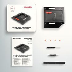 AXAGON RSS-CD09 ODD, Obroba reže za optični pogon za 2,5" SSD/HDD, LED, 9,5 mm, aluminij