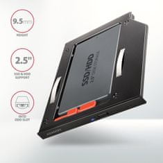 AXAGON RSS-CD09 ODD, Obroba reže za optični pogon za 2,5" SSD/HDD, LED, 9,5 mm, aluminij