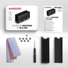 AXAGON CLR-M2XL, aluminijasto pasivno hladilno ohišje za enostranski in dvostranski SSD M.2, višina 36 mm
